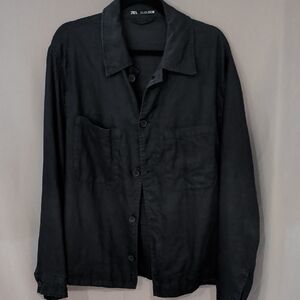 ZARA NAVY LINEN SHIRT L